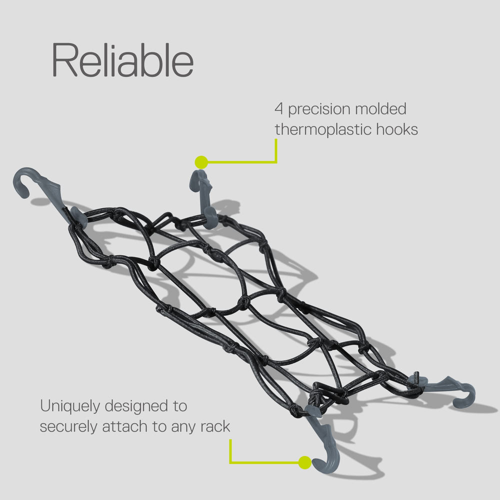 Delta Small Cargo Net attached on bike shows secure hitch without slipping.