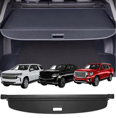 Deluden retractable cargo cover for Cadillac Escalade showing secure cargo and privacy.
