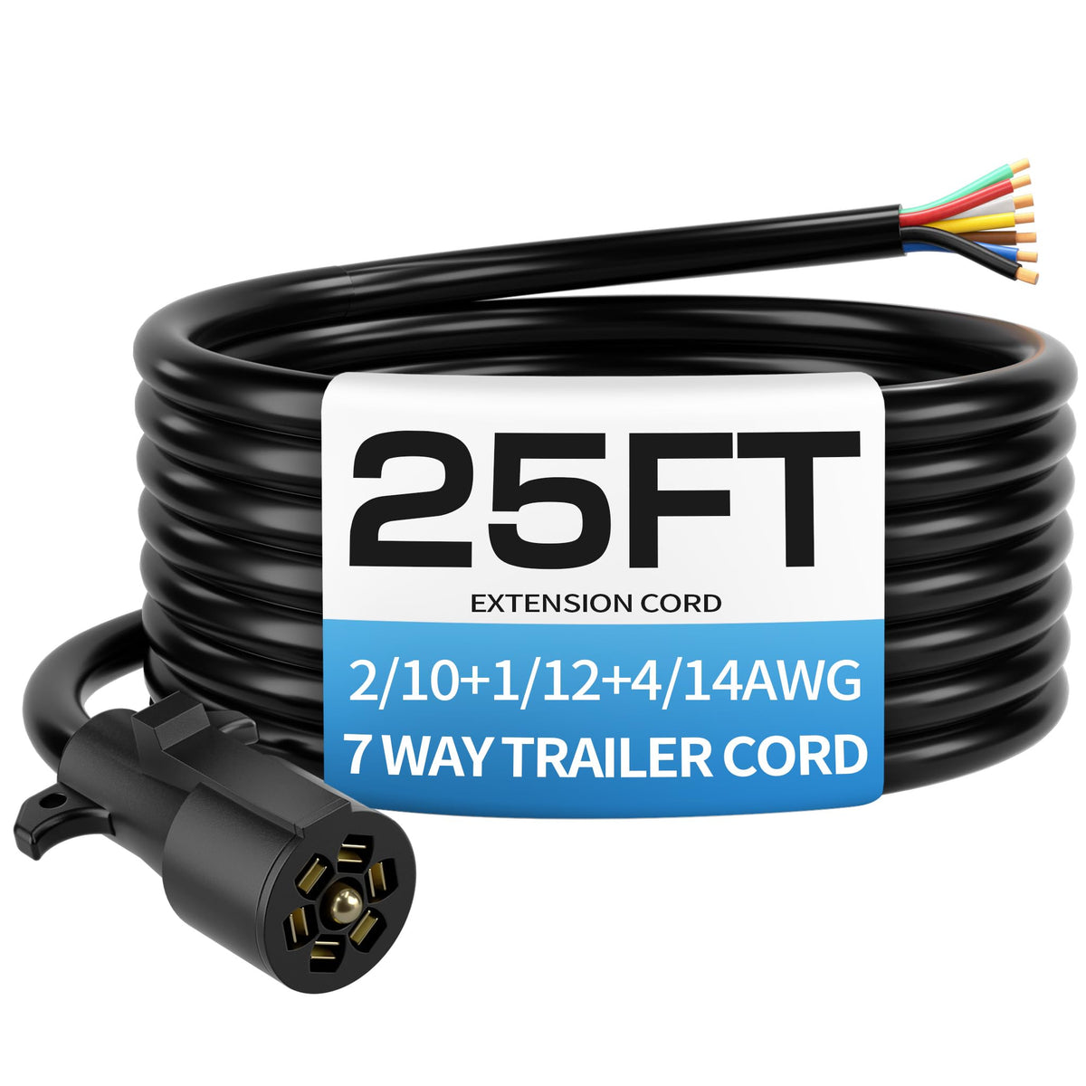Deluwire 25 ft 7-pin trailer plug with dual prongs for secure connections.