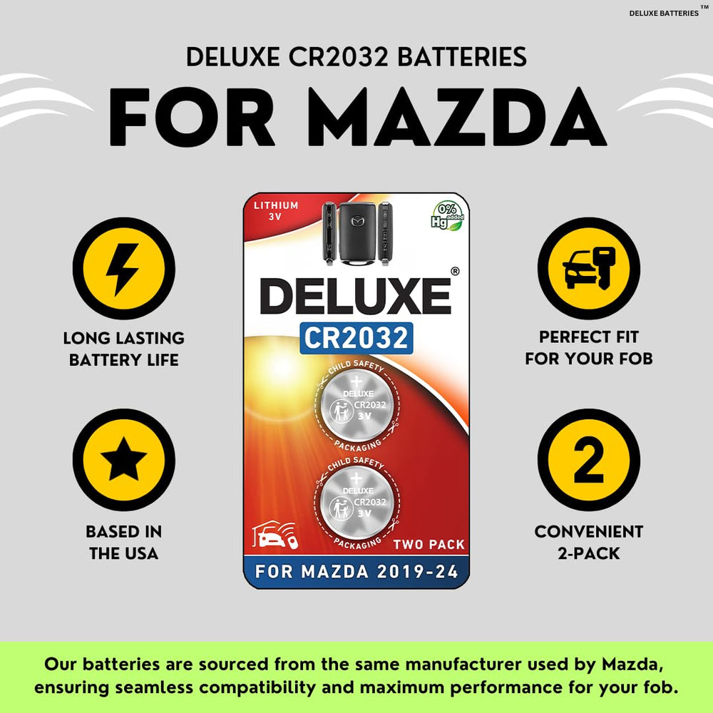 Deluxe Batteries compatibility guide image helps confirm Mazda fob fit