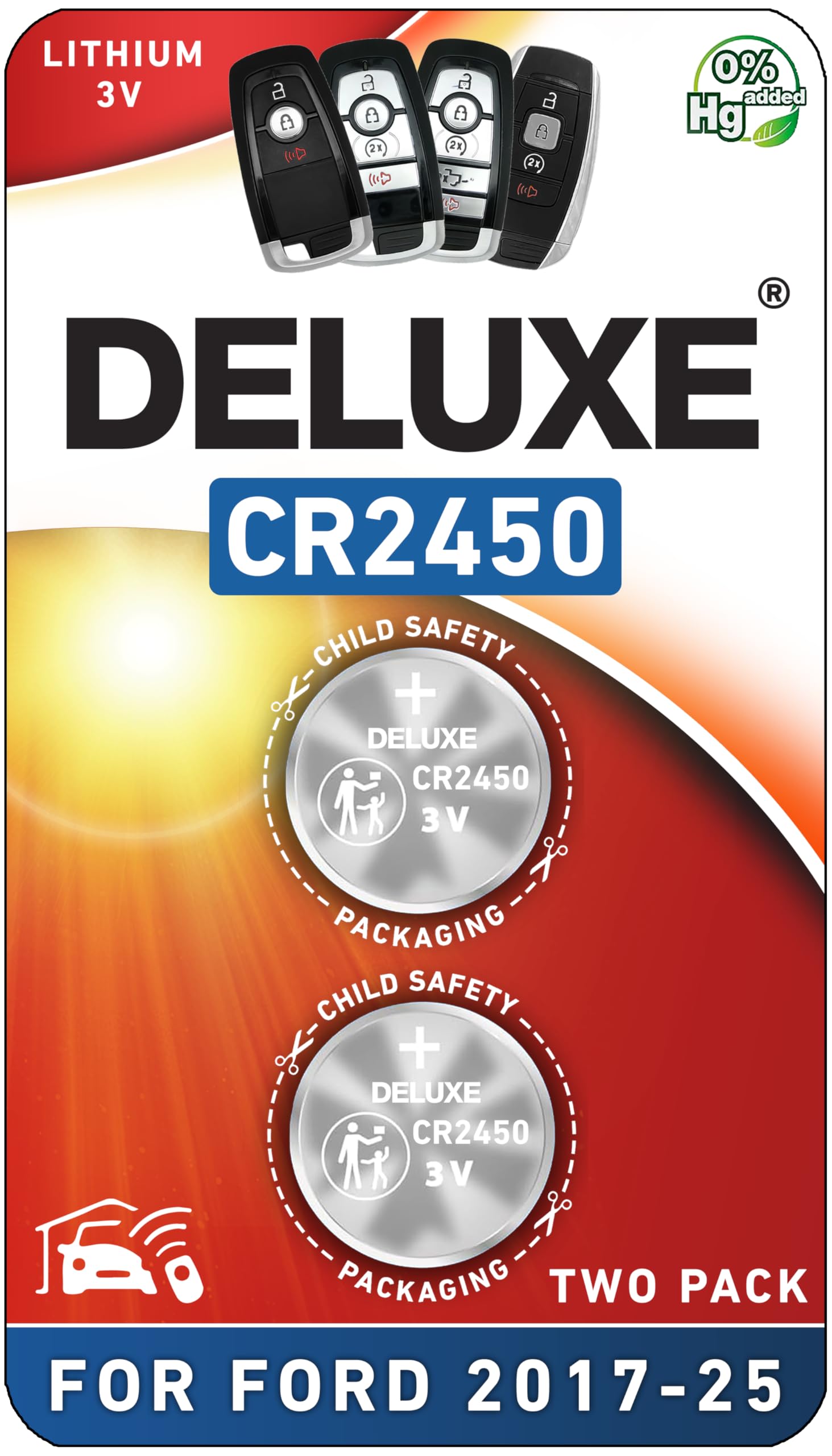 Deluxe Batteries key fob replacement for Ford/Lincoln remotes, 2-pack.