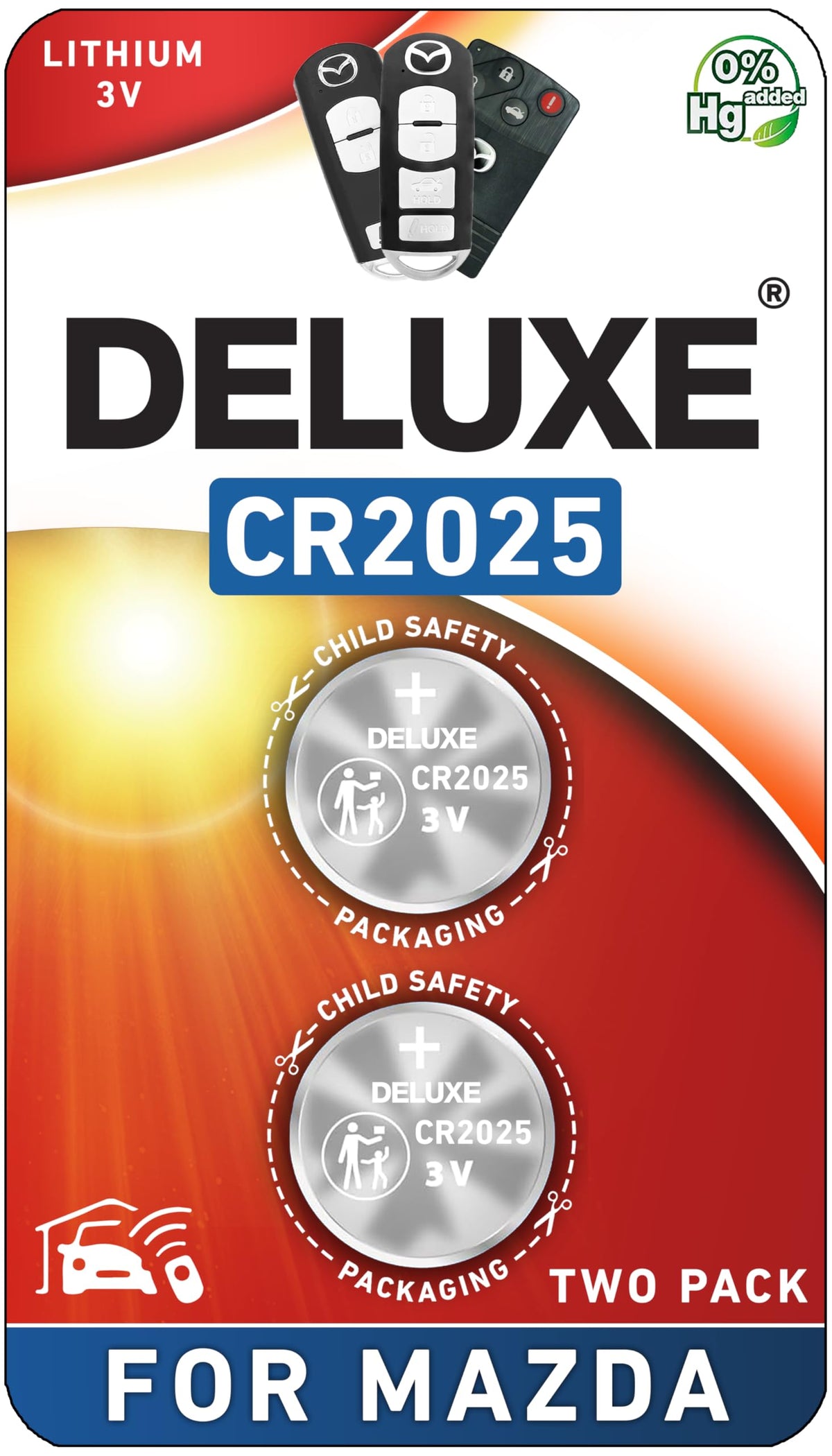 Deluxe Batteries key fob battery pack with two CR2025 cells for quick swap
