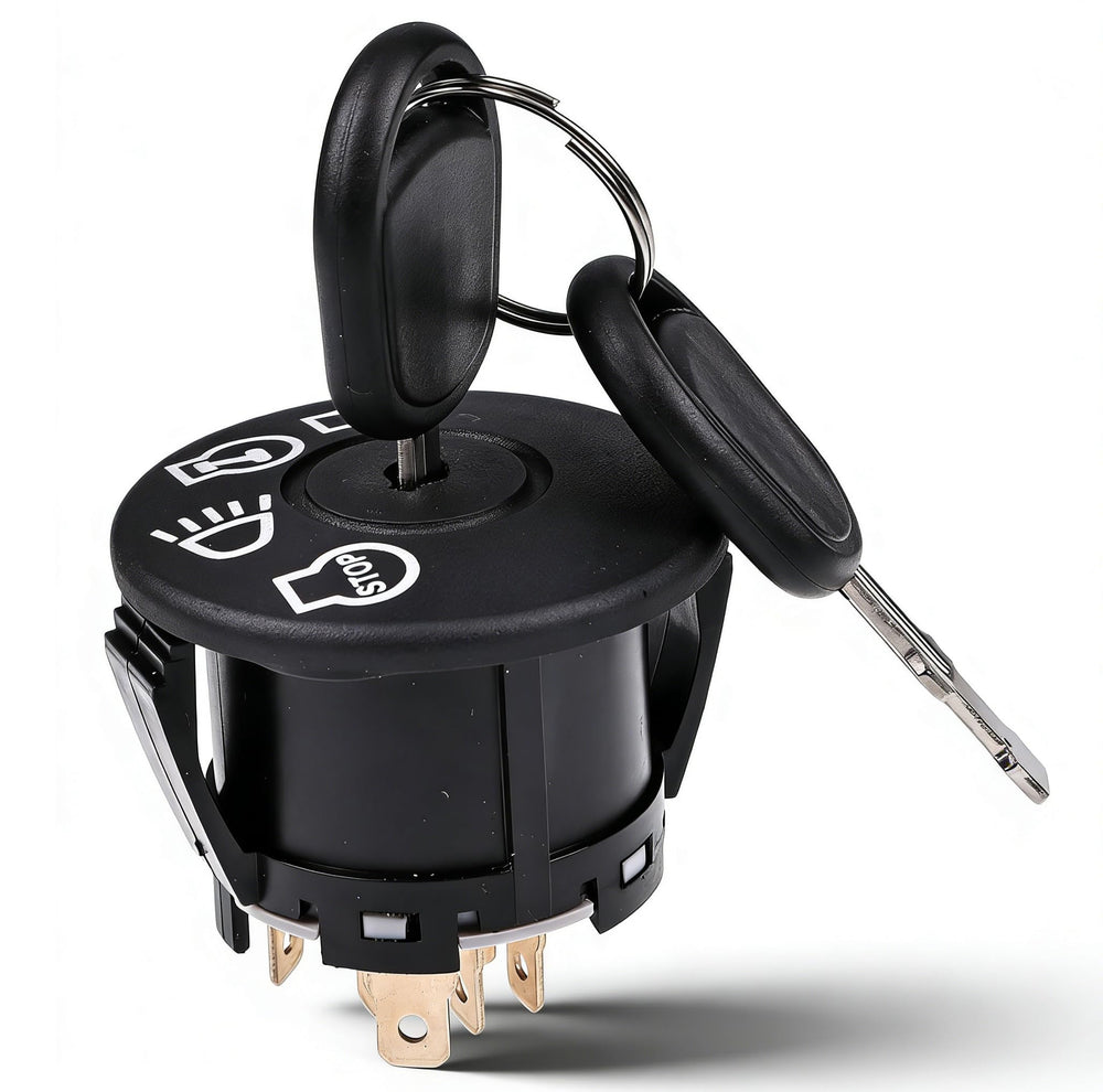 Demfec starter ignition switch with two keys for John Deere tractors, secure startup.