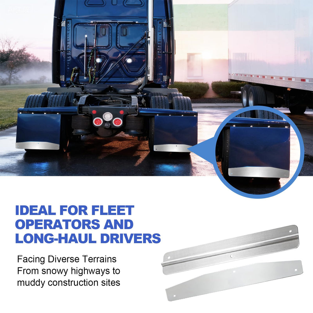 Demimy mudflap weights packaging with backing plates and installation hardware.