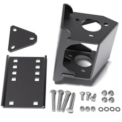 Demimy relocation bracket installed on trailer tongue jack for versatile mounting
