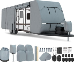 DenForste RV cover front view highlights snug fit and UV protection.
