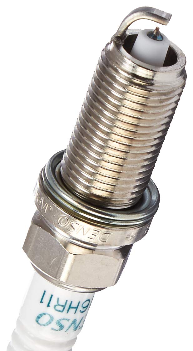 Close-up of Denso 3417 iridium spark plug highlighting premium long-life design.