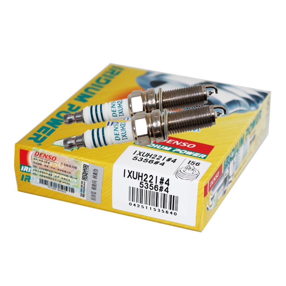 Denso IXUH22I Iridium Power spark plugs in a 4-pack ready for quick replacement