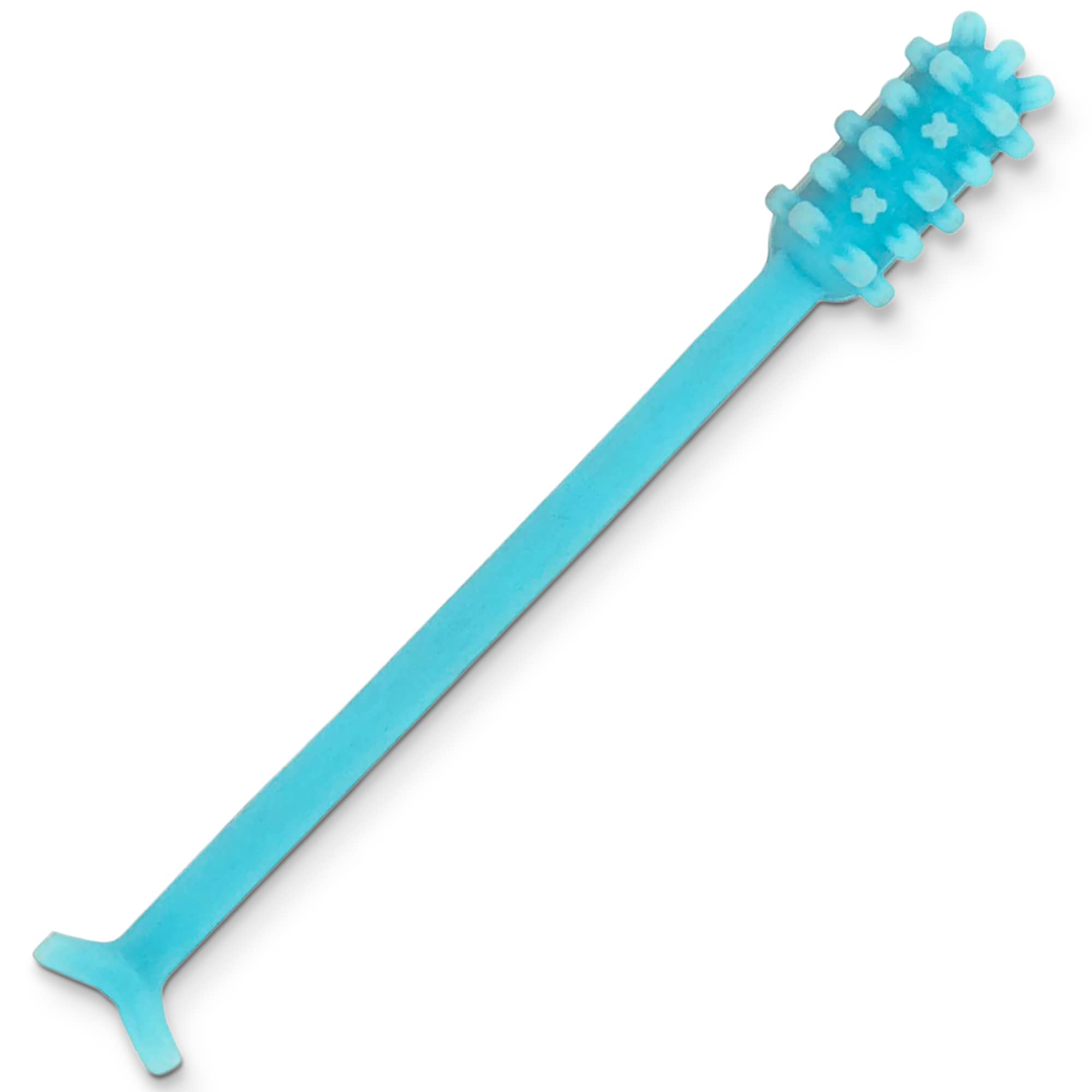 Denture Dart V2 front view with rigid bristles for gel removal