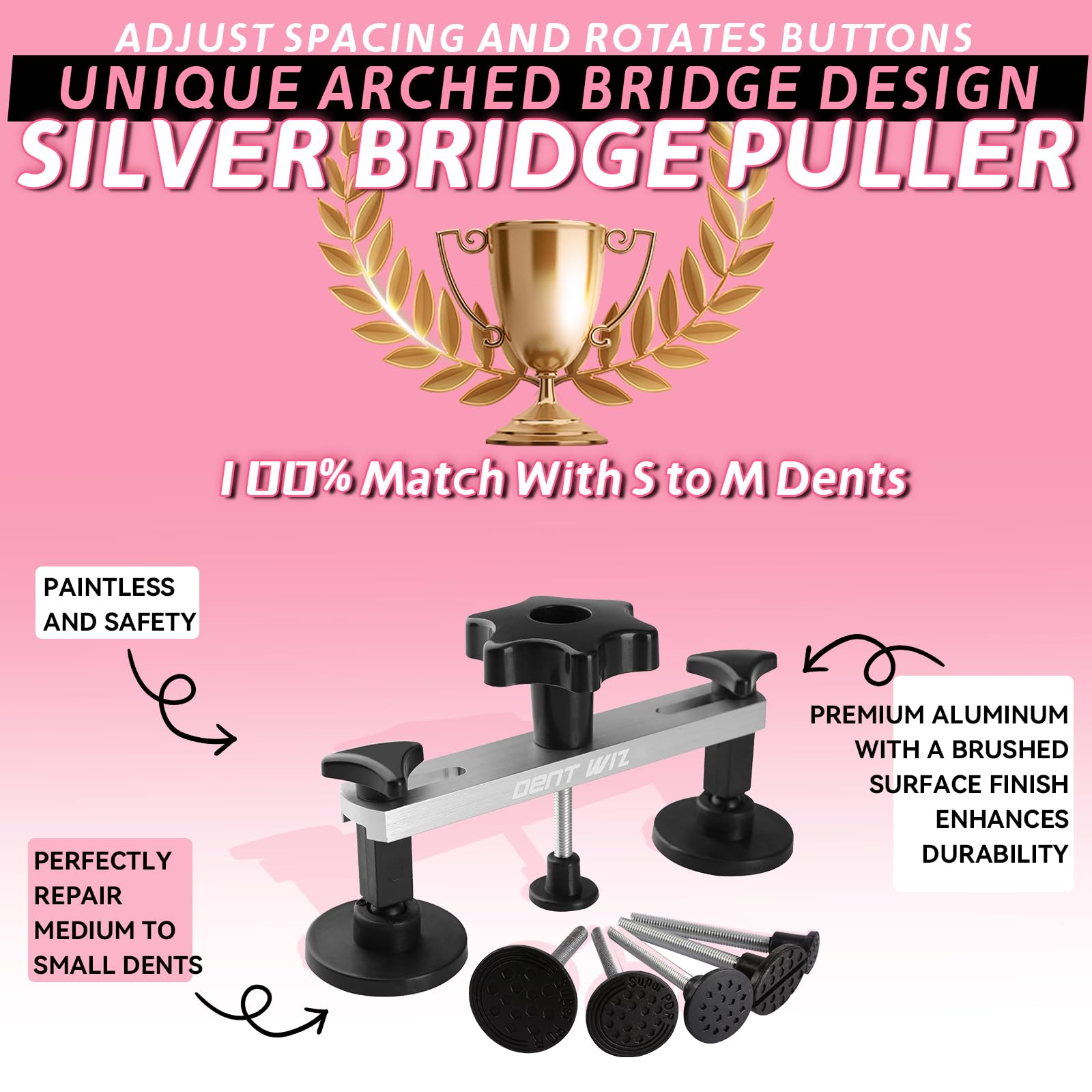 DentWiz pink tabs in multiple sizes for versatile dents