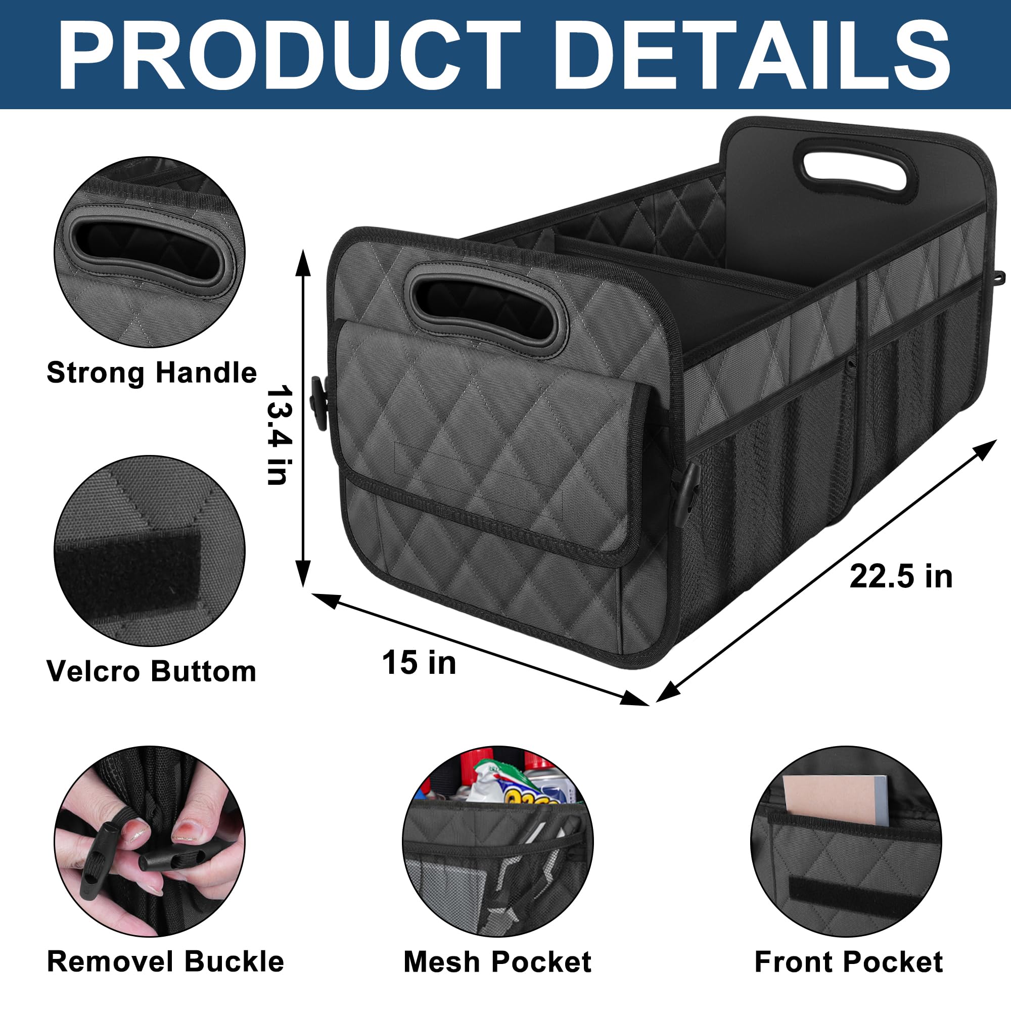 Deosk large trunk organizer suitable for SUVs and trucks with quick-access pockets