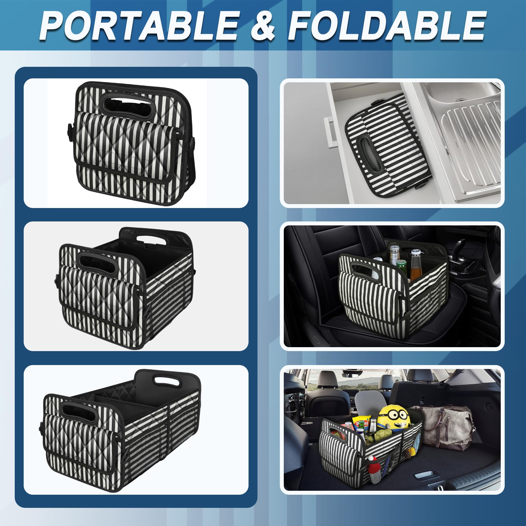 Deosk trunk organizer fitting cars, SUVs and trucks for versatile storage.