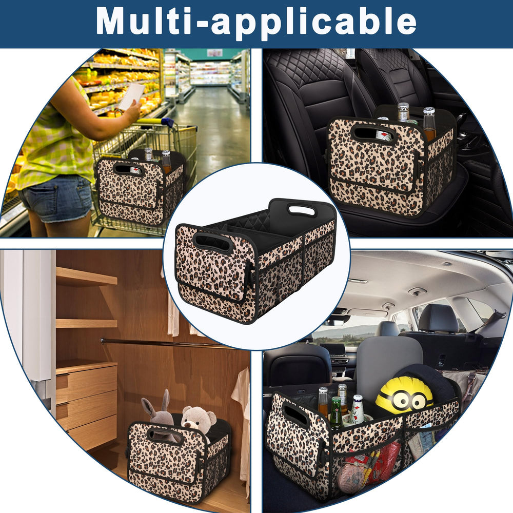 Deosk leopard print finish adds style to home and car organization.