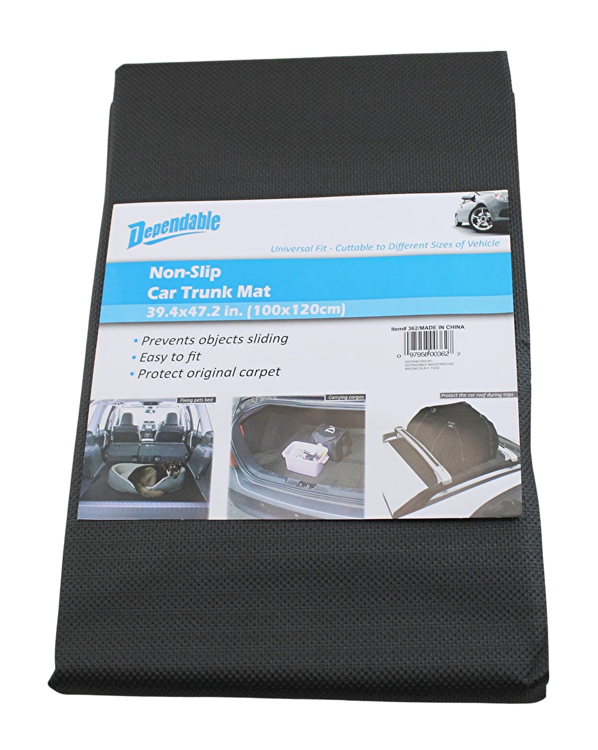 Dependable Industries trunk mat cut-to-fit for versatile vehicles, easy trim for a perfect fit.