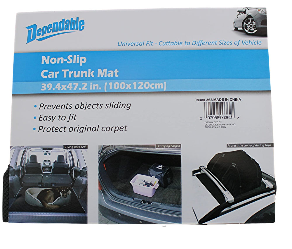 Dependable Industries trunk mat universal fit, easily trimmed to suit any space.