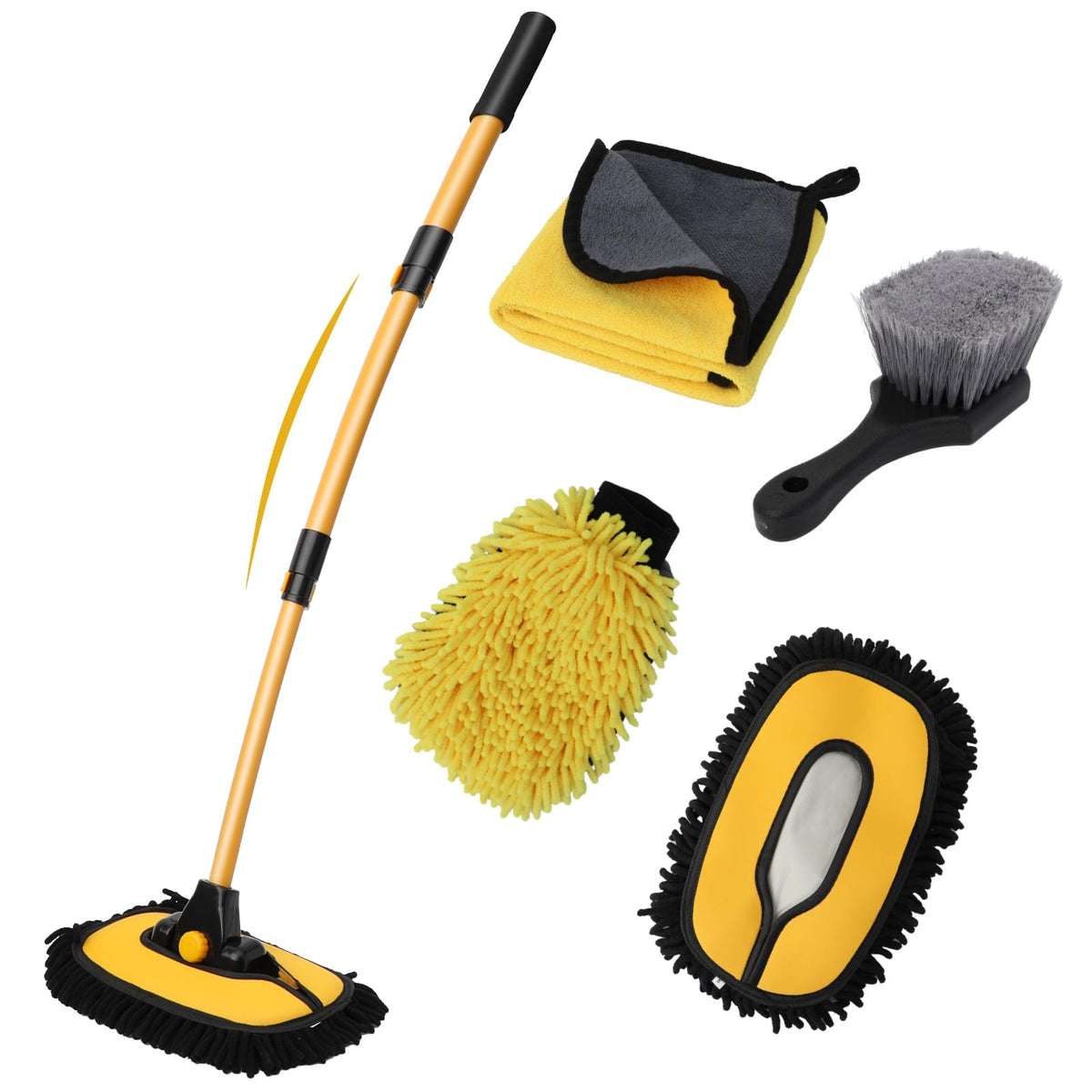 DEPOTA car wash brush with long handle and 15° curved head for roof cleaning.