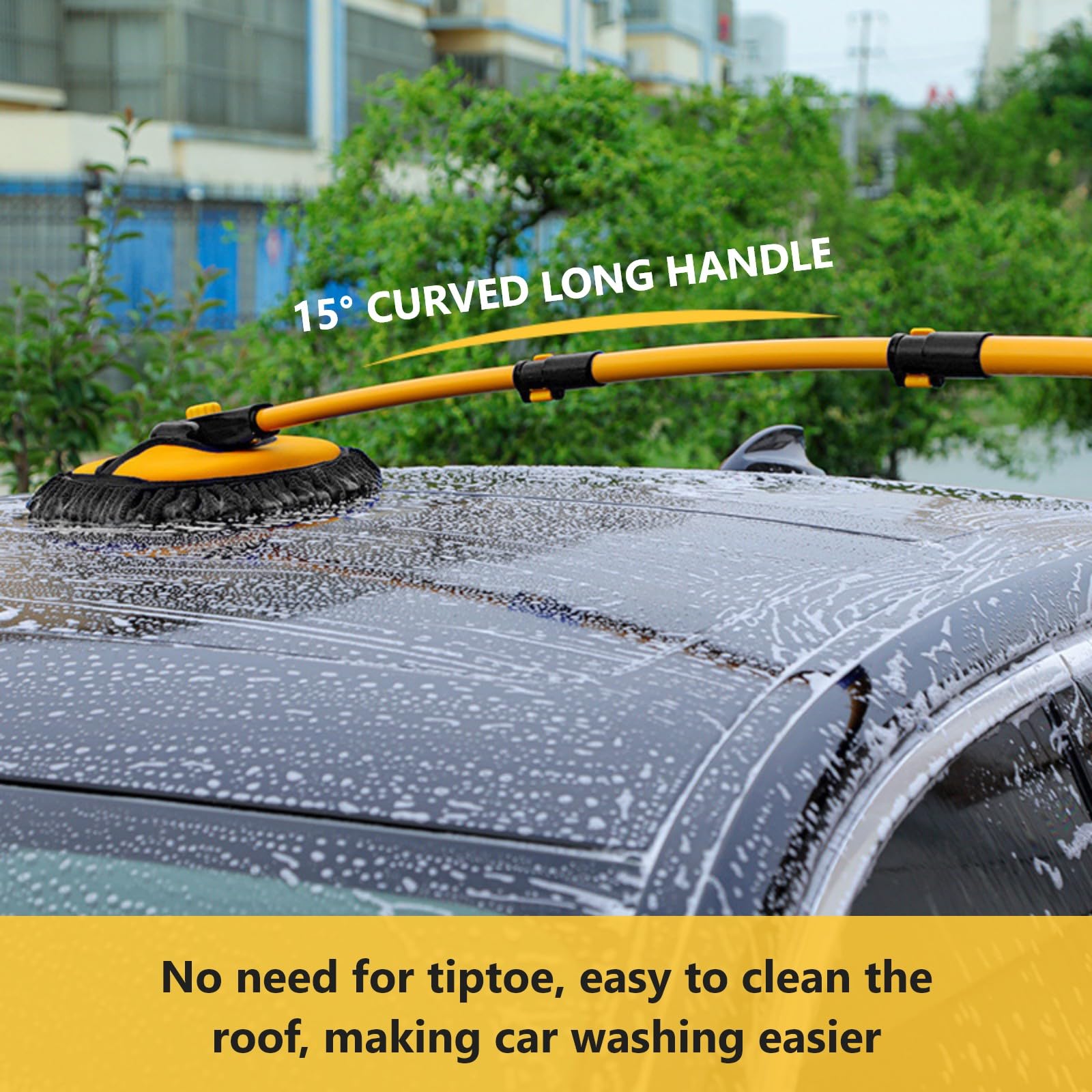 DEPOTA car wash brush with 90° rotating head for flexible angles.