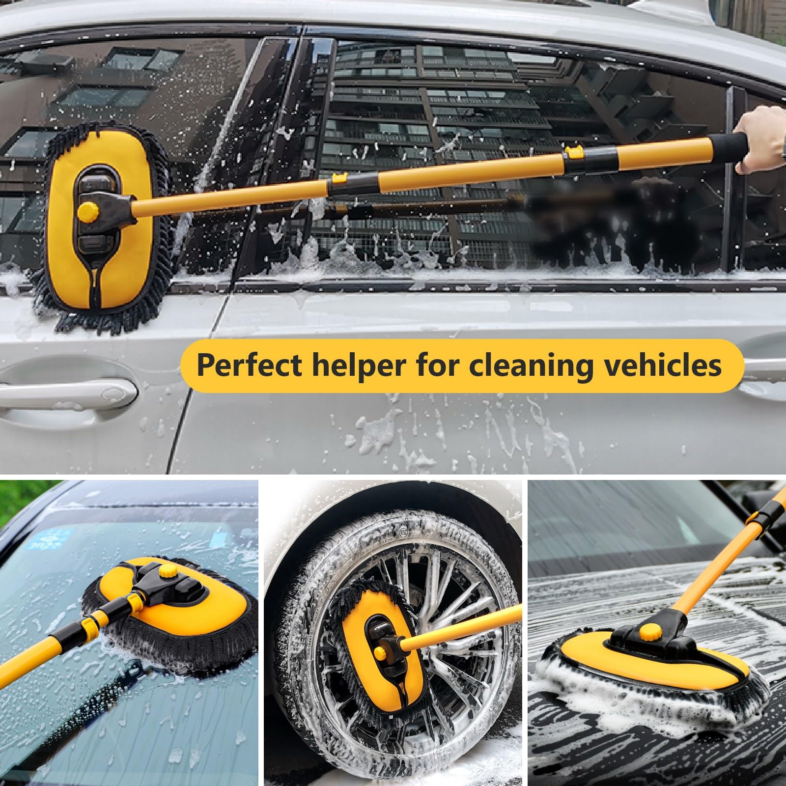 DEPOTA car wash kit with telescopic rod from 21.6 to 42.7 inches.