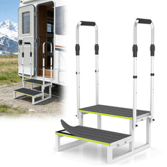 DEPSUNNY RV step stool with handrails provides sturdy support for safe entry.