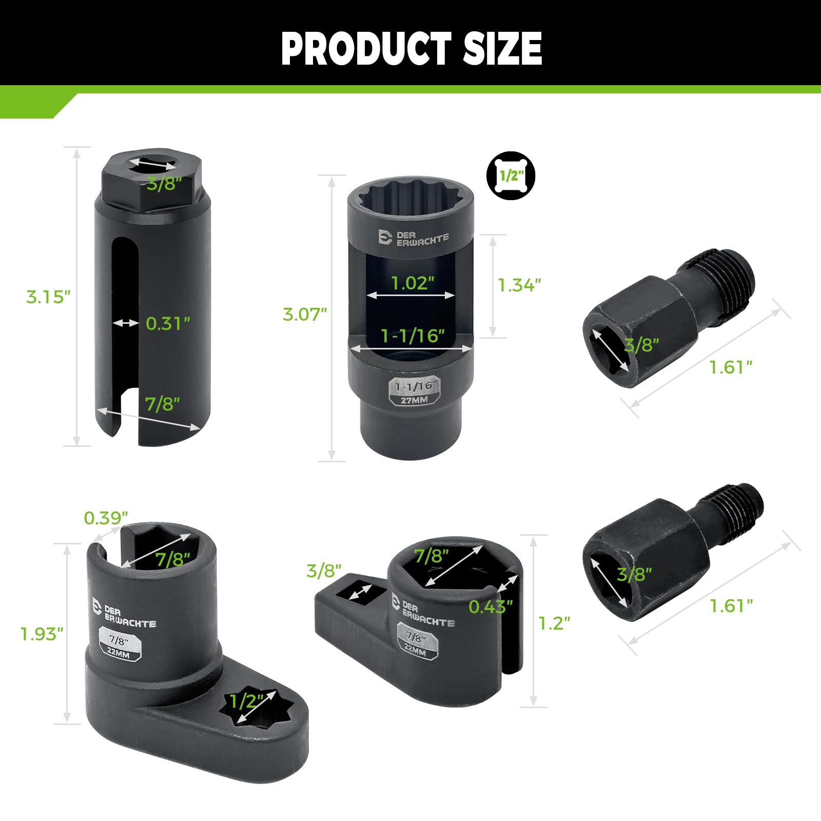 Der Erwachte O2 sensor socket 3/8in offset fits narrow engine spaces.
