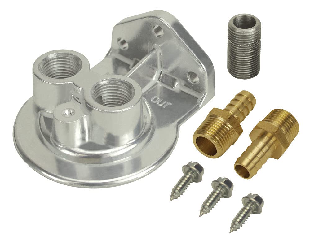 Derale oil filter mount with ports up for easy filter access and maintenance