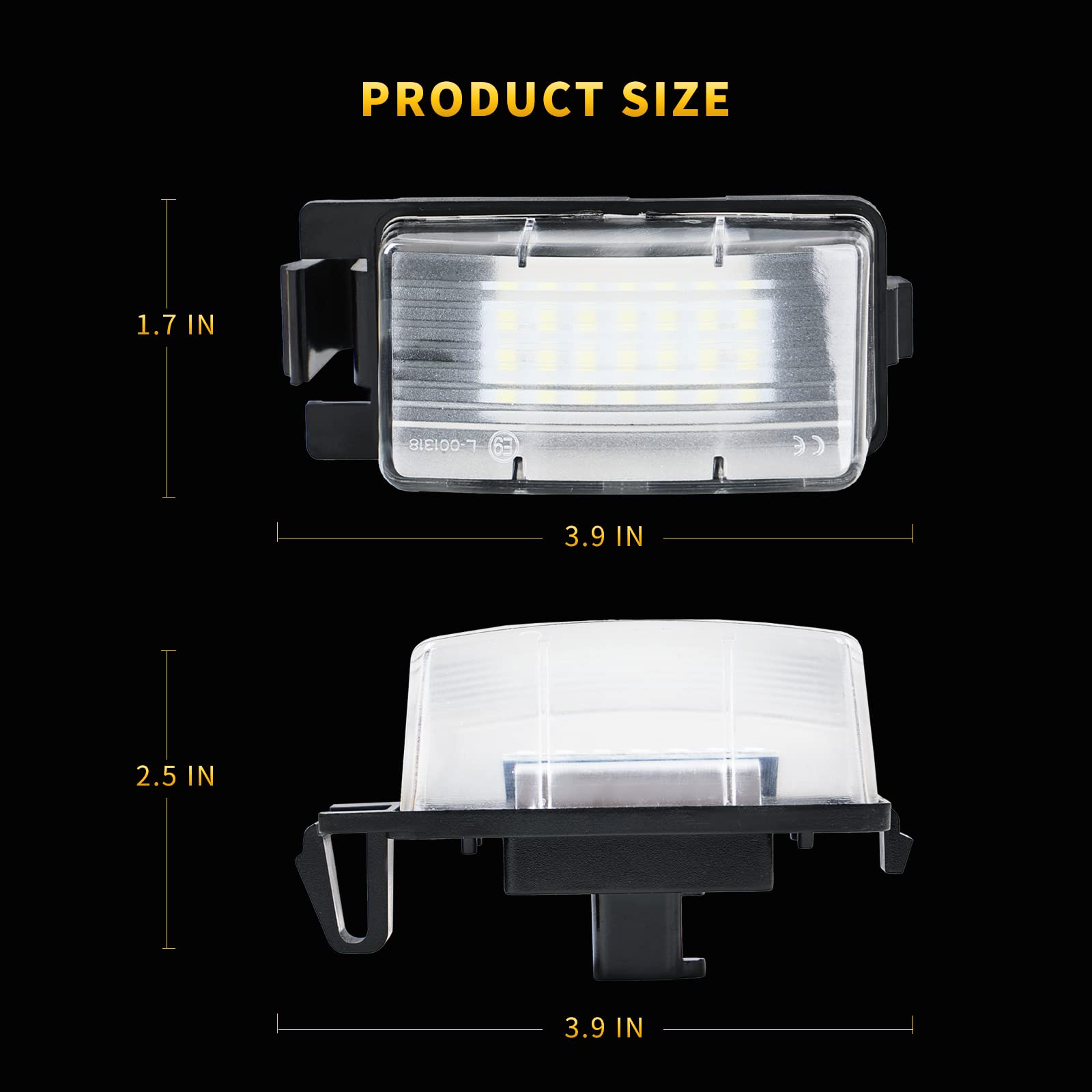 DERMOKA 2x license plate lights showing waterproof and dustproof seals for harsh weather.