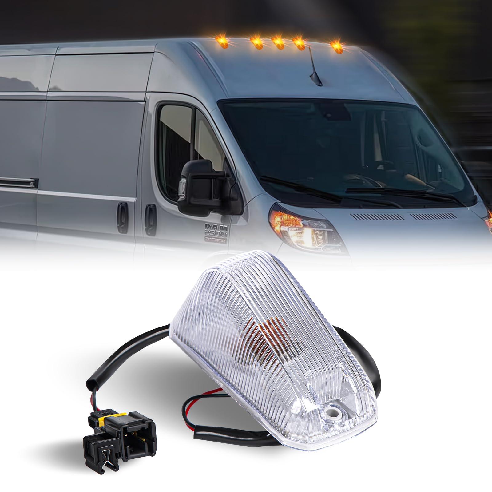 DERMOKA cab roof marker light assembly for ProMaster with clear lens.