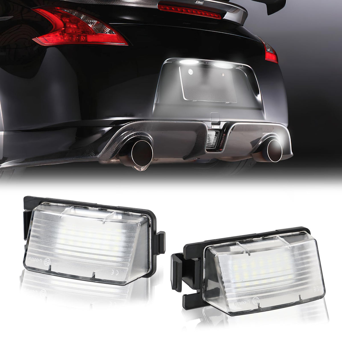 DERMOKA LED license plate light 2-pack front view showcases quick plug-and-play install.