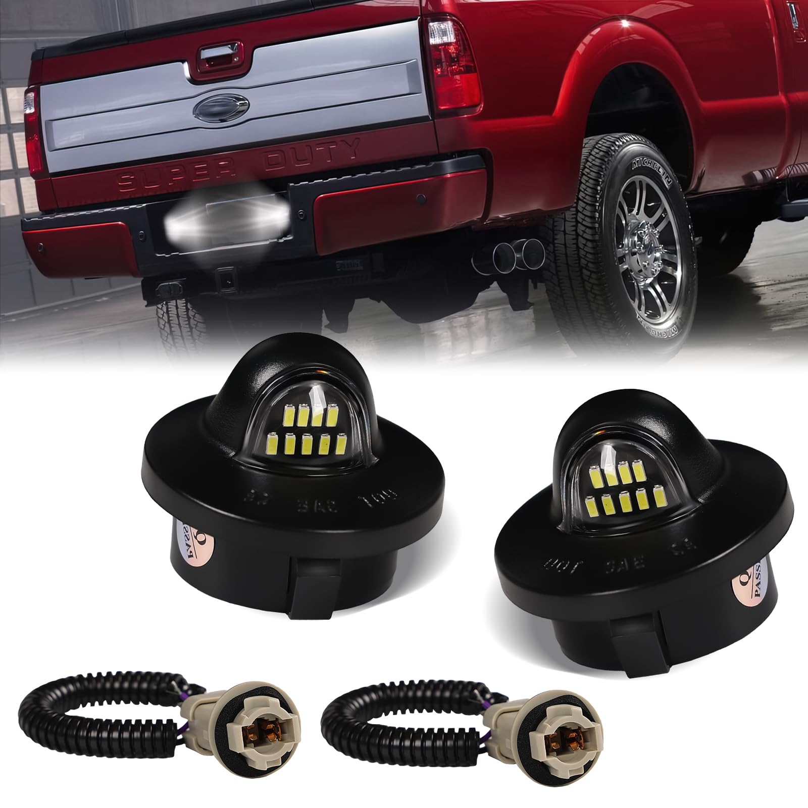 DERMOKA LED license plate light for Ford F-Series, 6000K white glow for clear rear visibility.