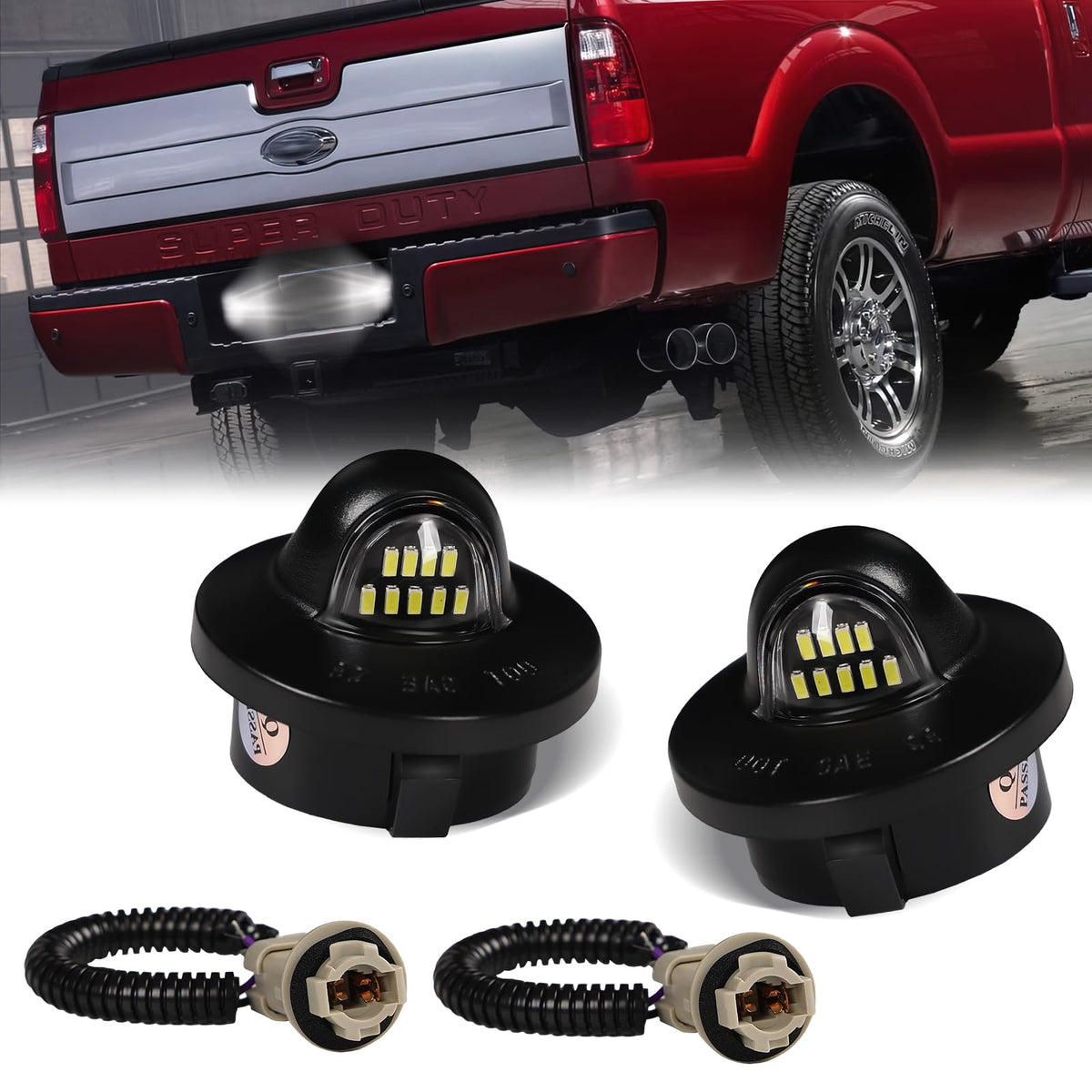 DERMOKA LED license plate light for Ford F-Series, 6000K white glow for clear rear visibility.
