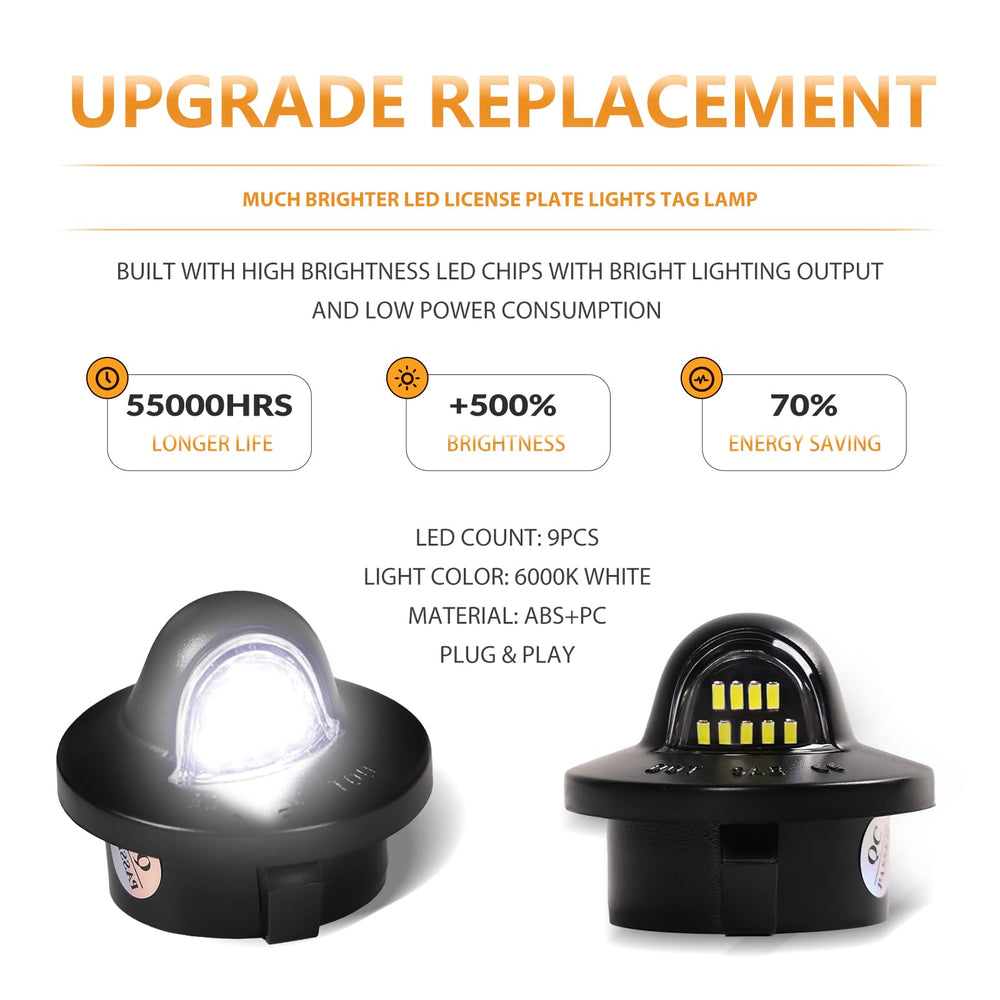 DERMOKA license plate light with socket harness for quick upgrade.