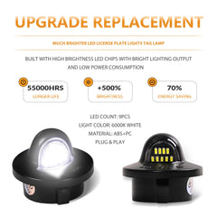 DERMOKA license plate light with socket harness for quick upgrade.