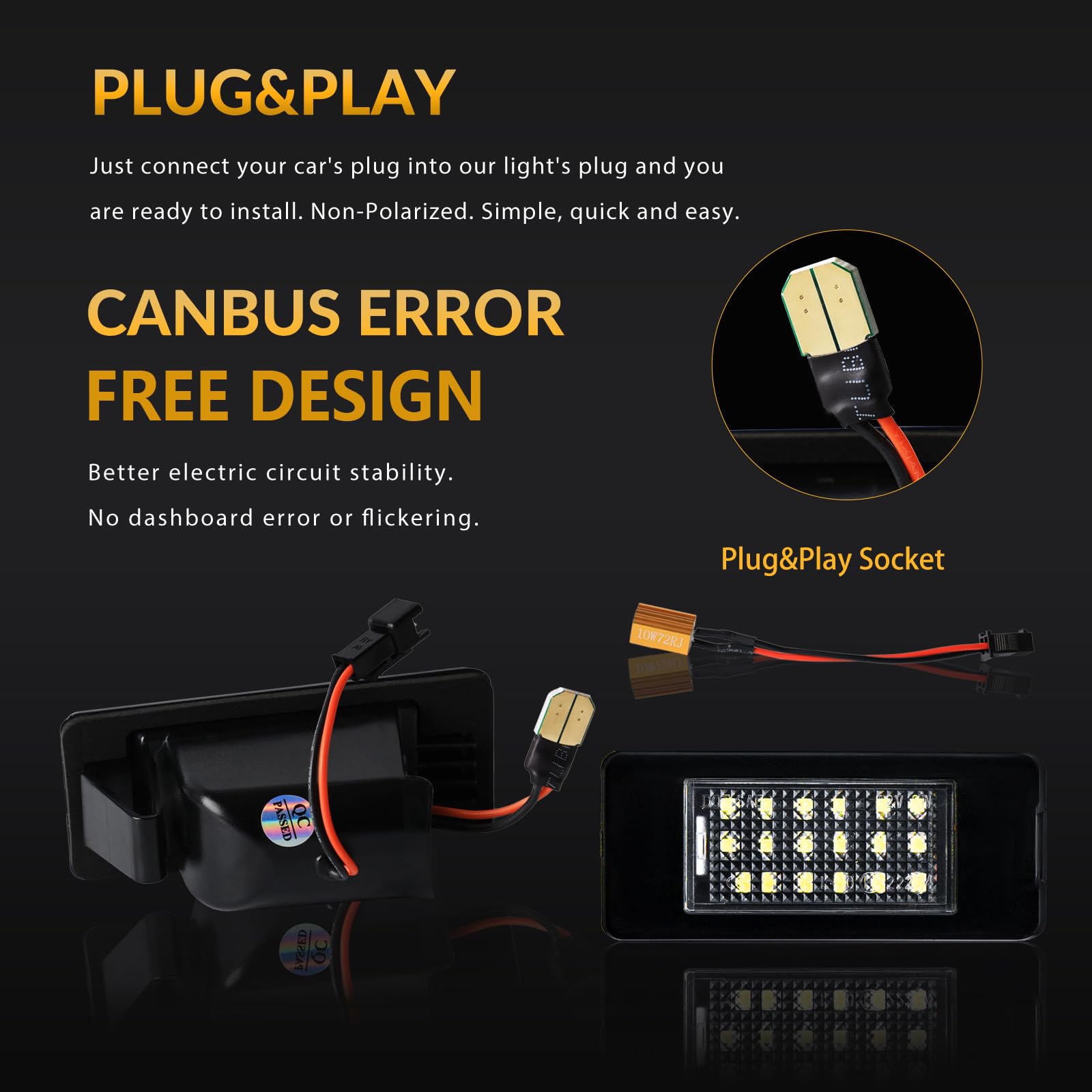 DERMOKA license plate lights with weatherproof housing delivering all-season durability.