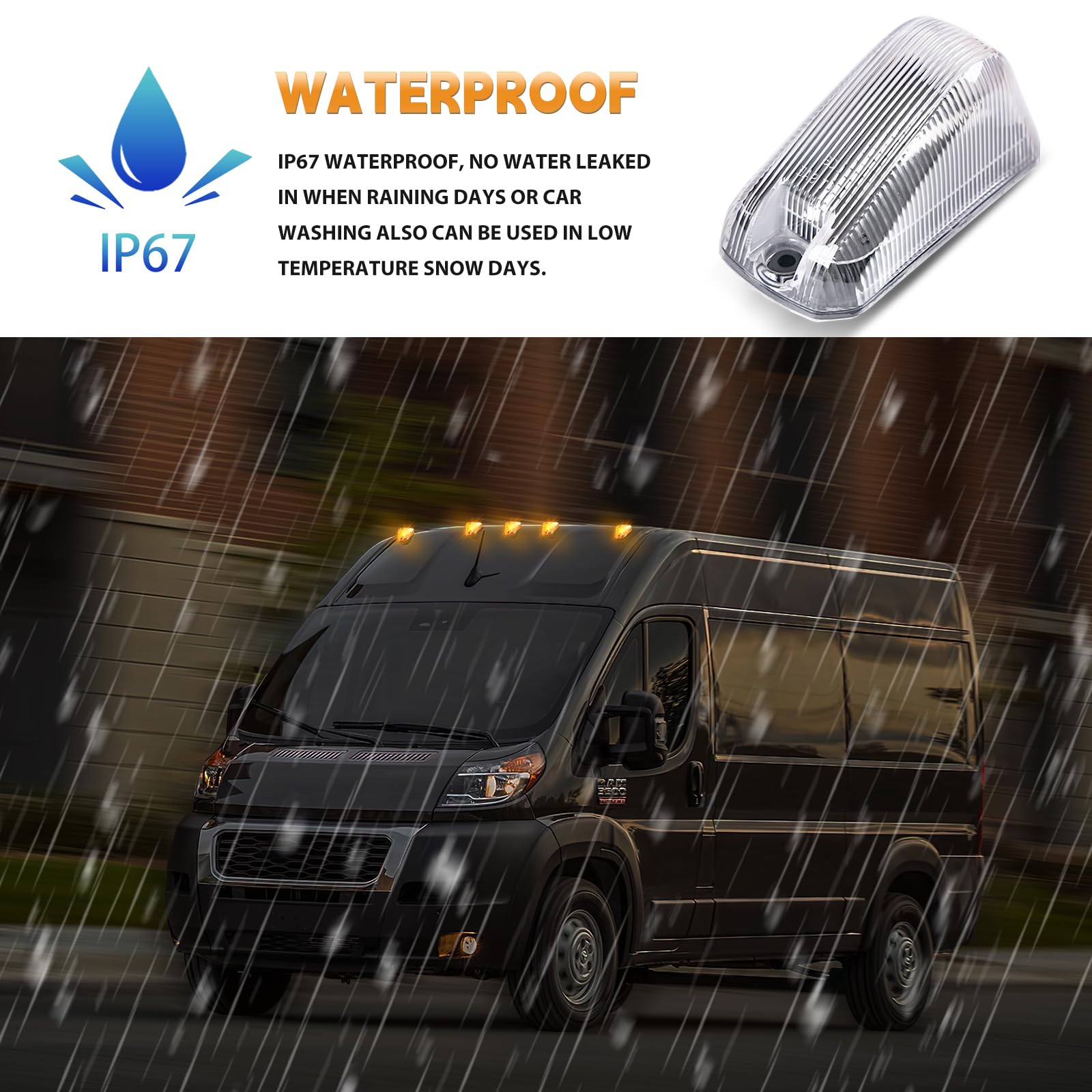 DERMOKA weatherproof cab light stays sealed against dust and water.