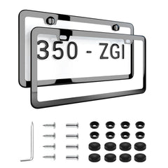 Deselen Mirror Black license frame front view with glossy finish enhances vehicle aesthetics.