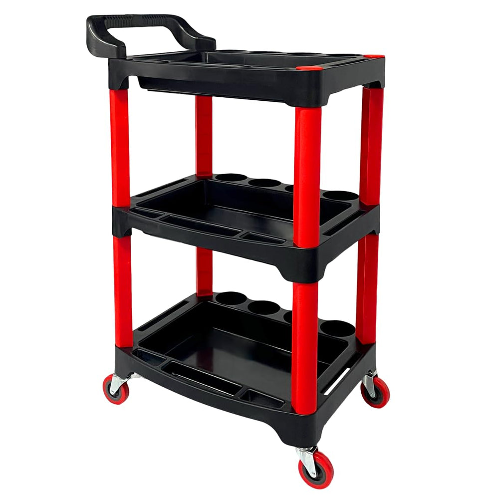 DESEQPT auto detailing cart with wheels organizes garage supplies for easy access during detailing