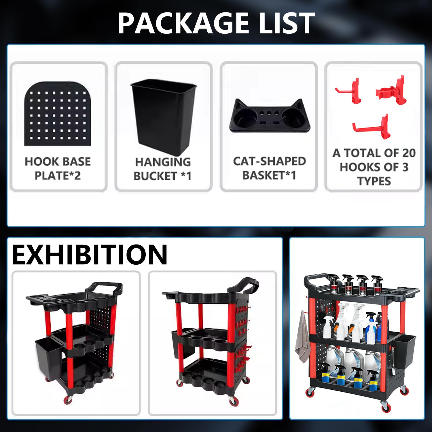 DESEQPT cart with hooks and hanging bucket for organized storage