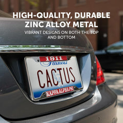 Desert Cactus license plate frame epoxy coating protects against weather and UV.