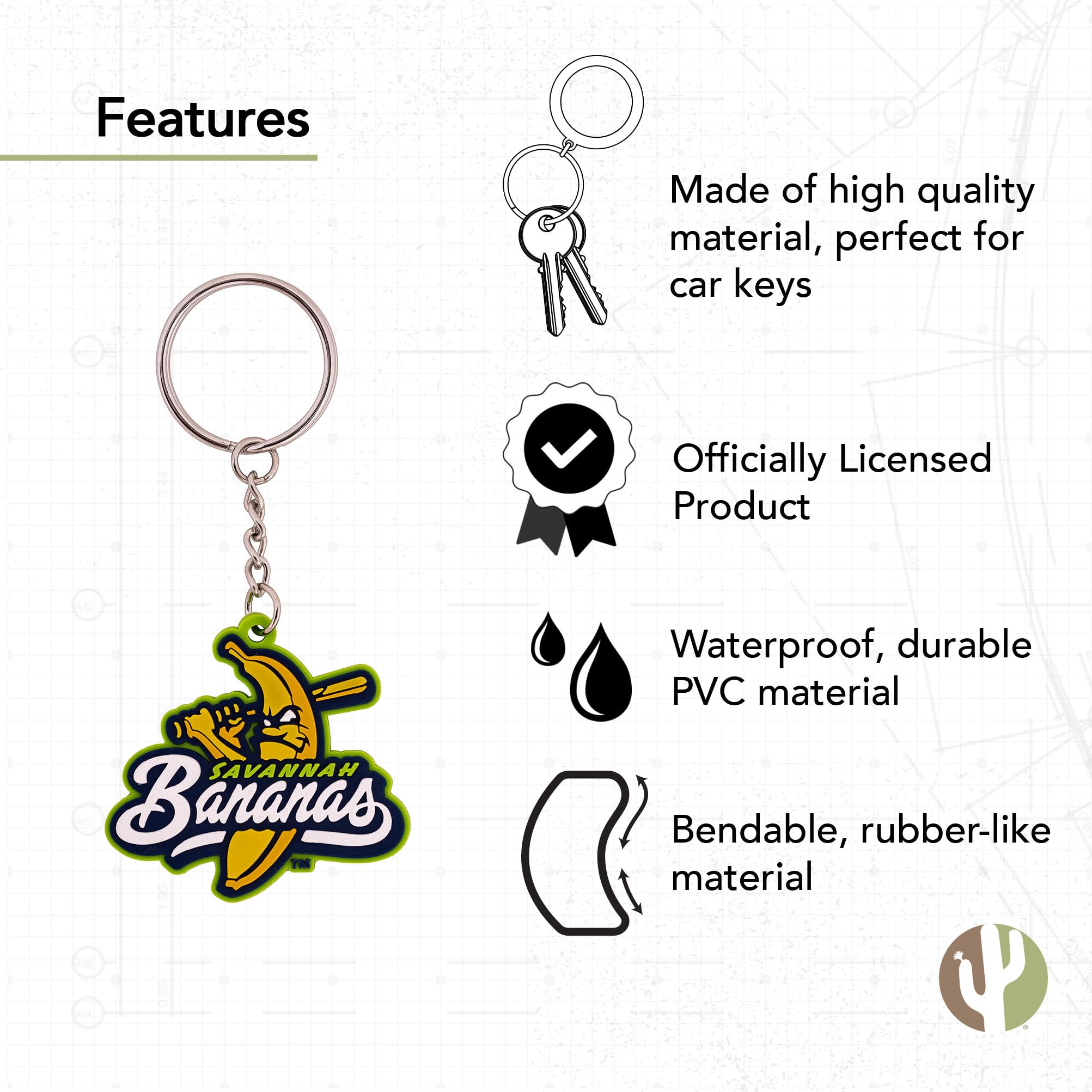 Desert Cactus Savannah Bananas keychain held in hand, easy grab on busy mornings.