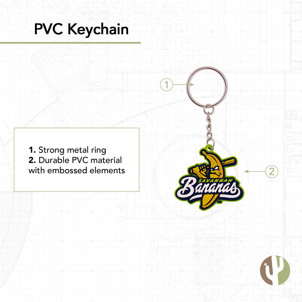 Desert Cactus Savannah Bananas keychain logo detail, high-quality print resists wear.