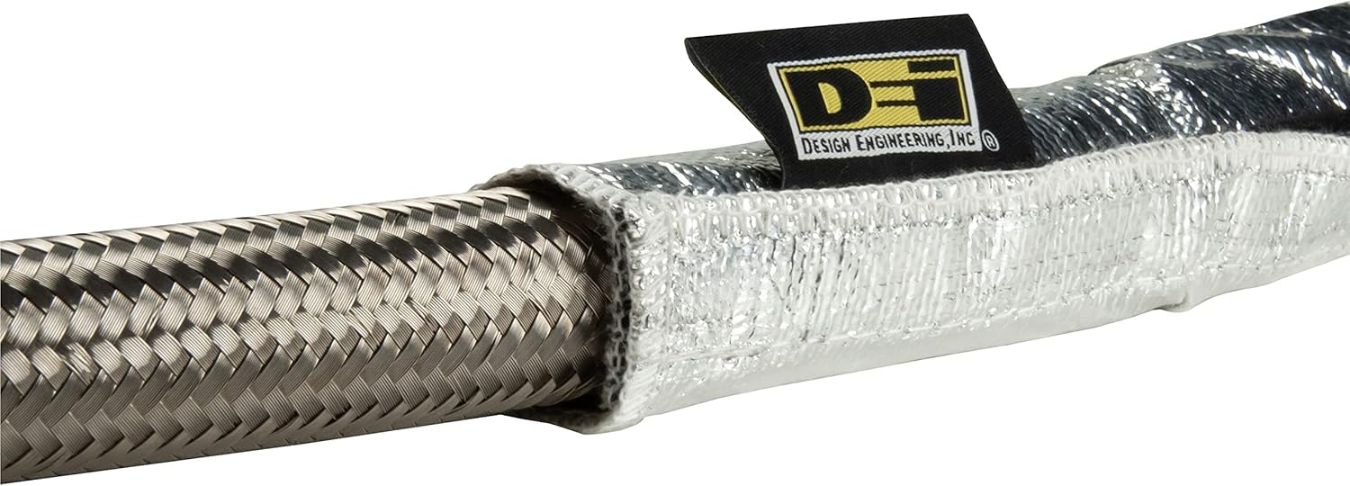 Design Engineering Heat Shroud aluminized outer layer shields hoses from radiant heat.