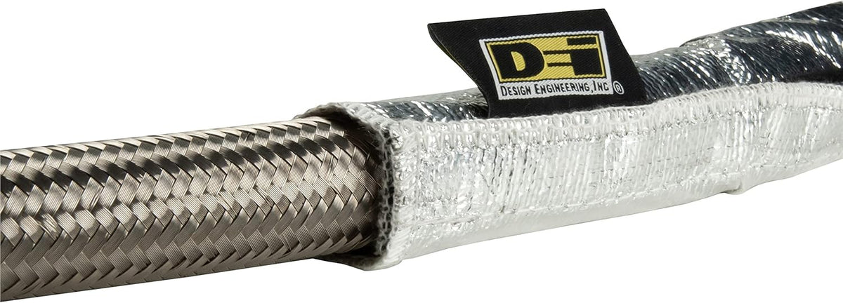 Design Engineering Heat Shroud aluminized outer layer shields hoses from radiant heat.