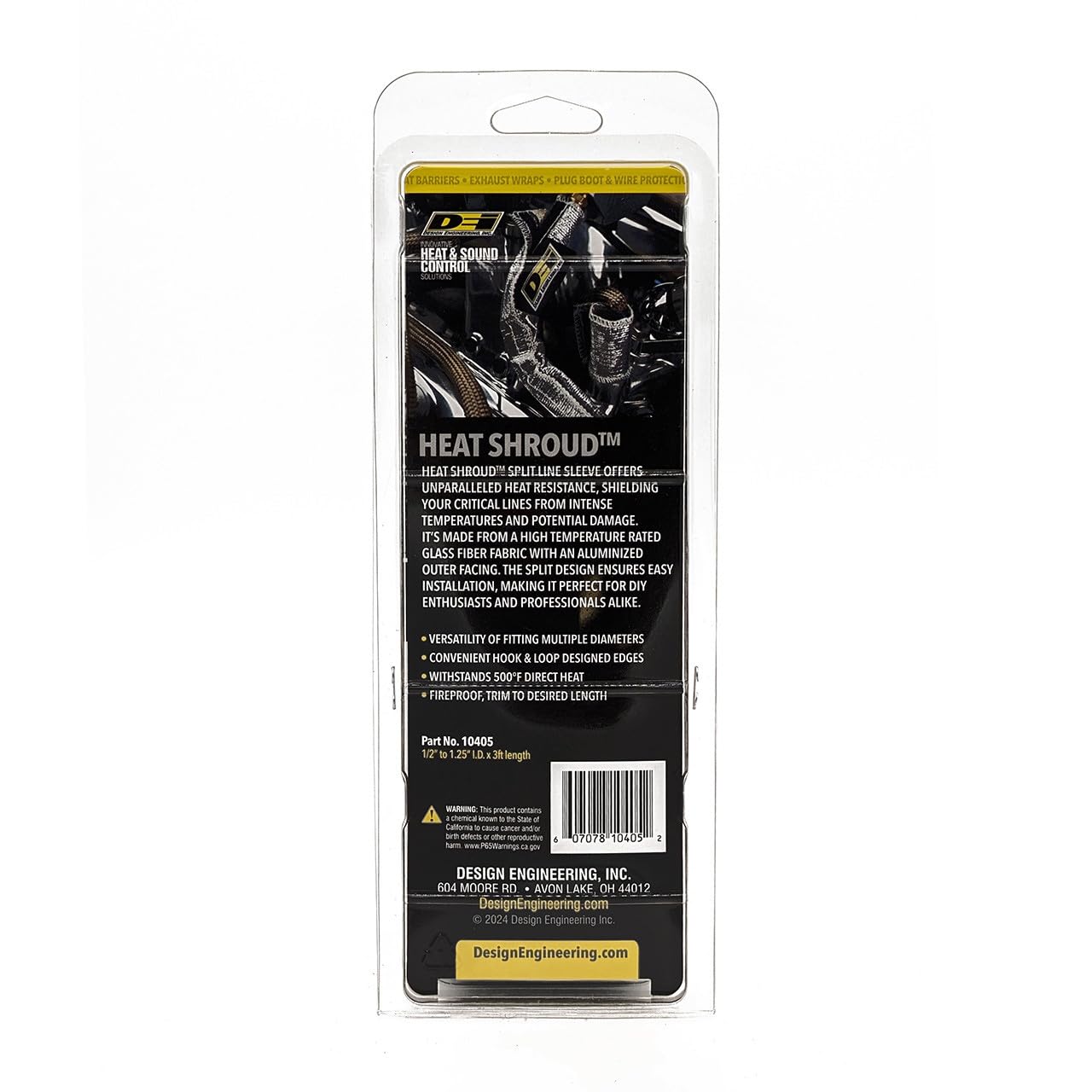 Design Engineering Heat Shroud fits 0.5in to 2.5in I.D. hoses and wiring.