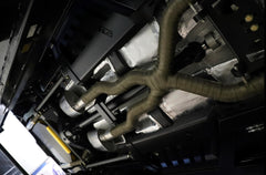Design Engineering Titanium Exhaust Wrap closeup on hot area indicating heat shielding.