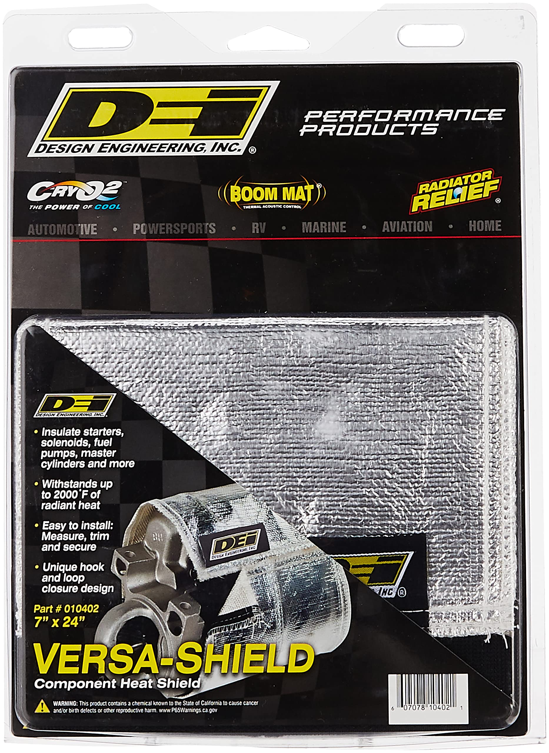Design Engineering Versa-Shield heat reflection highlighting radiant heat protection for engine components.
