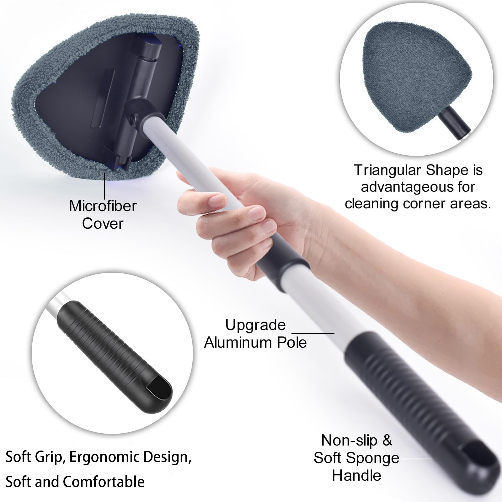 Desin windshield cleaning tool includes microfiber pads for quick, streak-free cleaning.