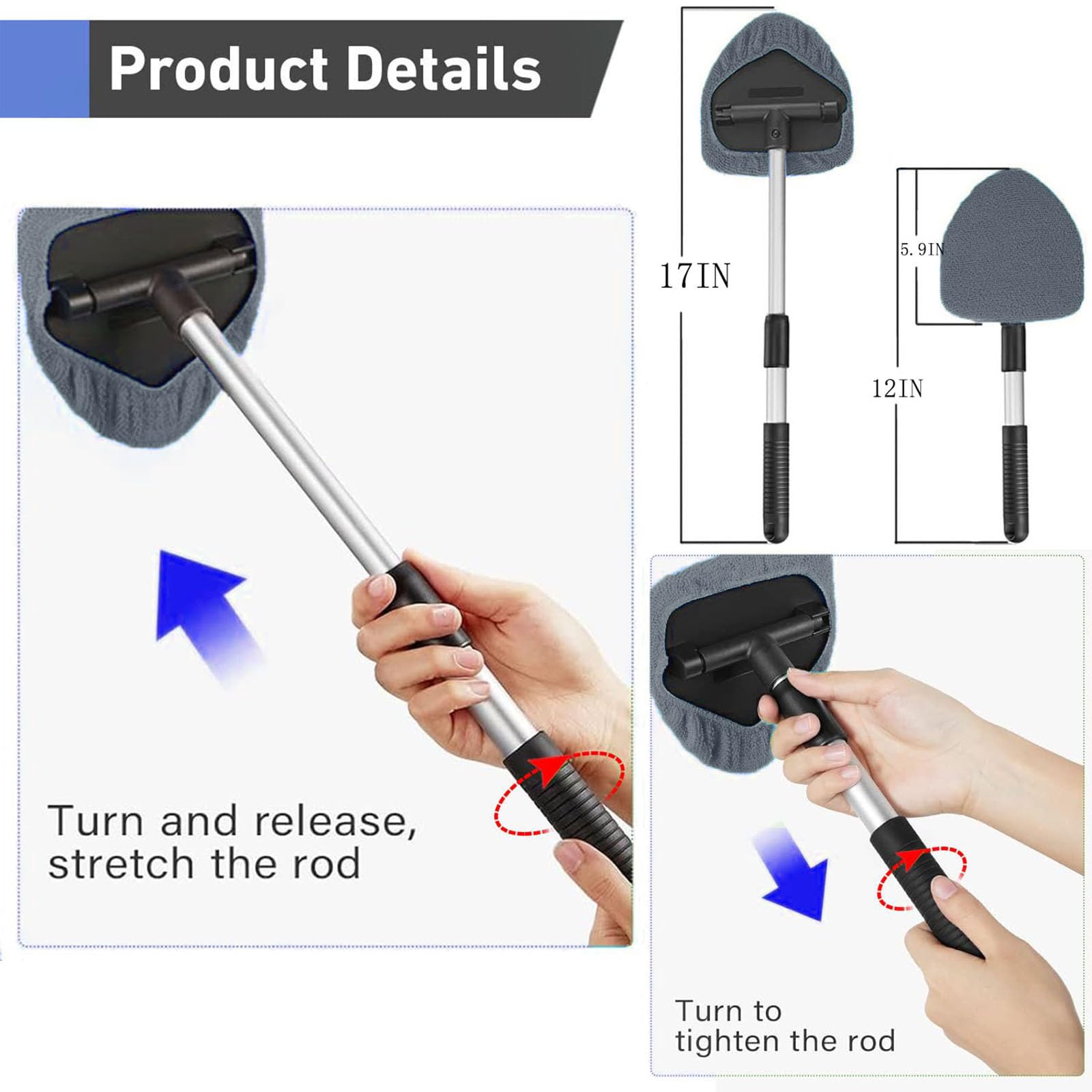 Desin windshield cleaning tool with pivot head reaches tight spots on windows.