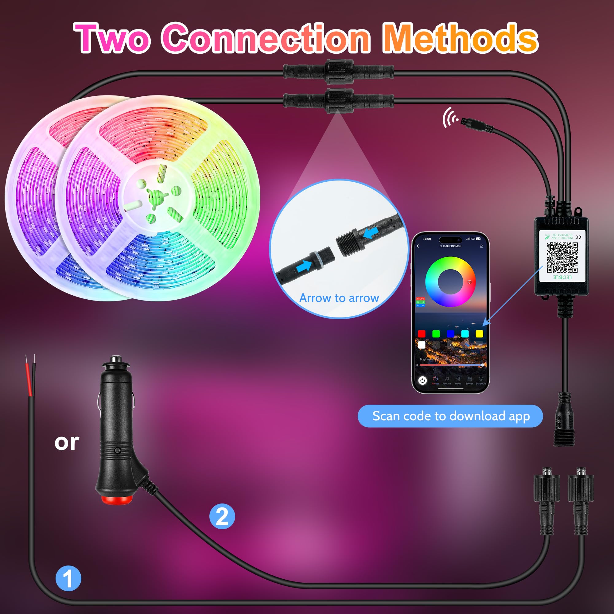 Destlife RGB LED strip showing vibrant color options