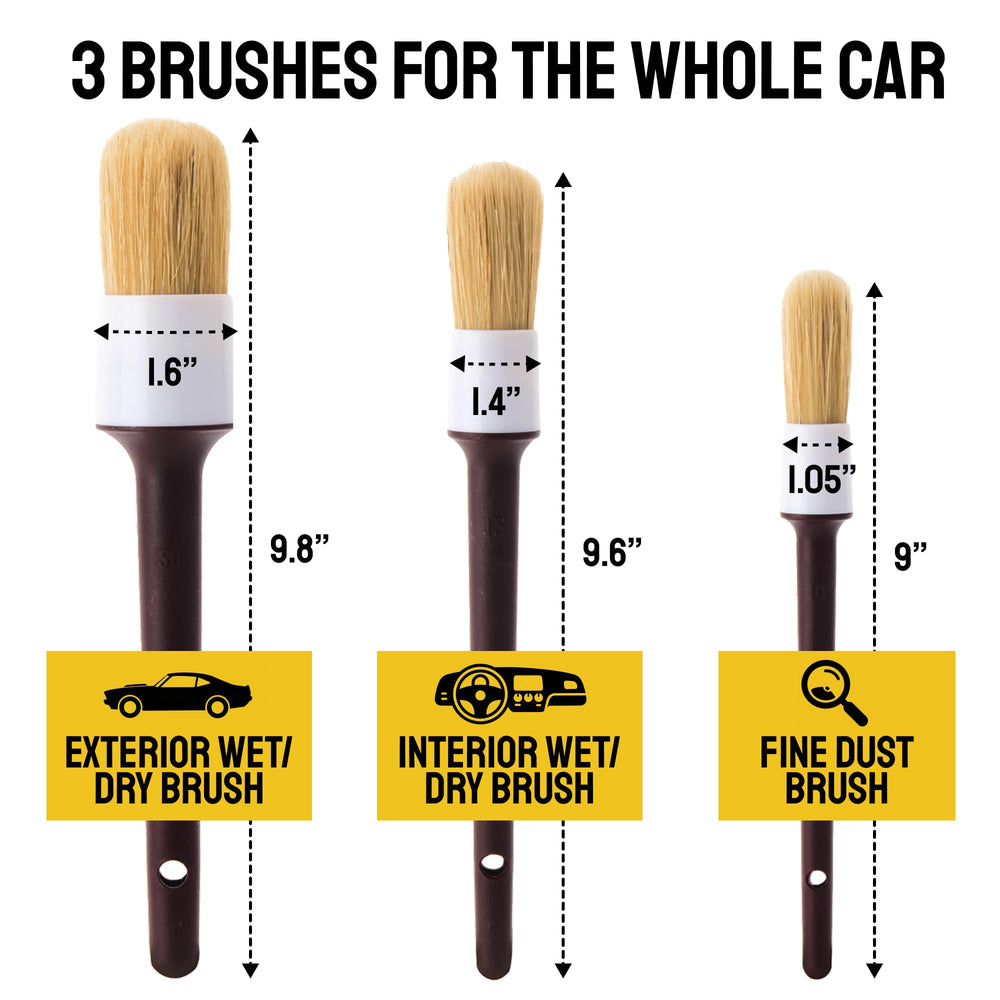 Detail Dudes interior dash cleaning brush reaching tight spaces for dust removal.