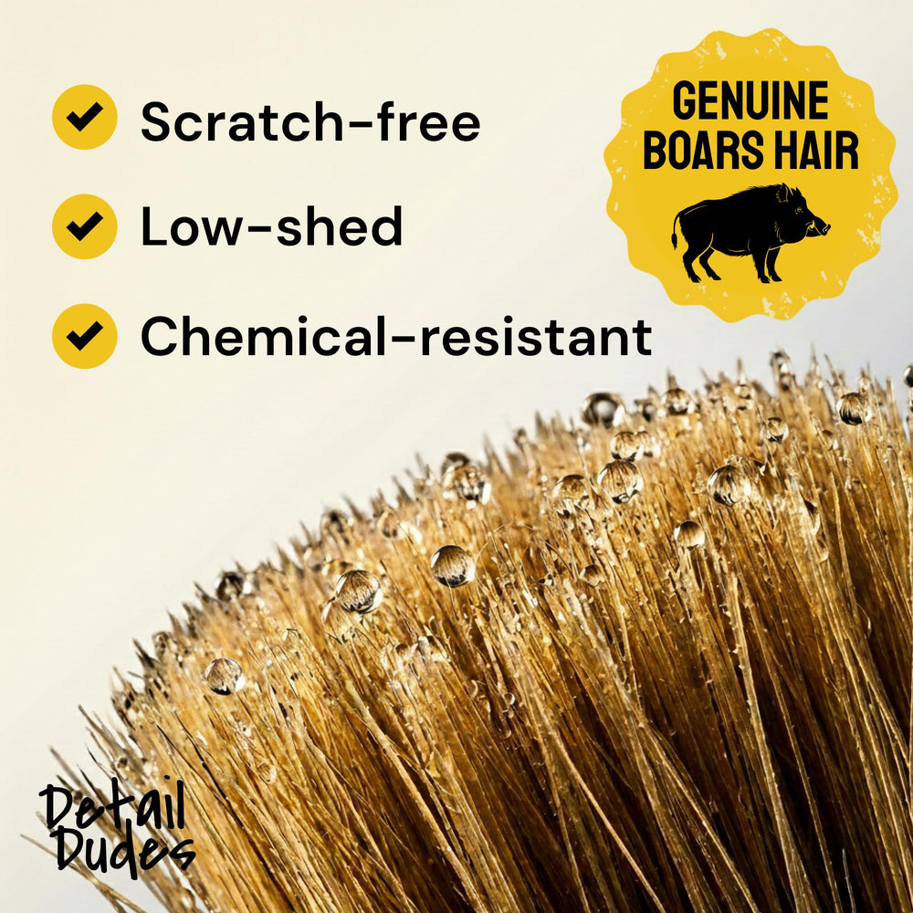 Detail Dudes leather seat brush gently lifts grime without harming leather.